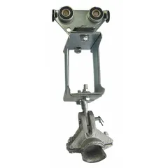This trolley guides and supports round cables along C-track in festoon systems. It features a galvanized steel frame and steel wheels. Compatible with round cables from 0.97 in to 1.4 in diameter. Suitable for overhead crane, hoist, and material handling applications.