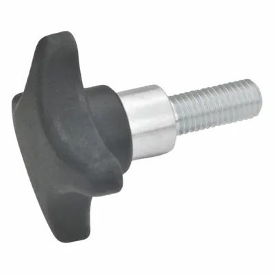 JW WINCO Hand Knobs; 4-Prong Knobs: Plastic w/ Steel Thread, M8 Thread - 4-Arm Knobs with Threaded Stud