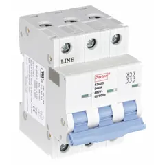 This 3-pole supplementary protector from Dayton's NDB2-63 series features a D-curve trip characteristic for moderate inrush currents. Rated 40A at 480V AC with a maximum interrupting rating of 7.5kA, it uses screw clamp terminals for secure wiring. Suitable for DIN rail mounting in industrial control panels and machinery protection applications.