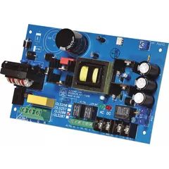 The ALTRONIX OLS200 is an off-line power supply board that converts 115V AC input to regulated 12VDC output at 10A. Constructed on phenolic/fiberglass material, it is suitable for use in control panels, security systems, and automation equipment requiring a compact DC power source from AC mains.