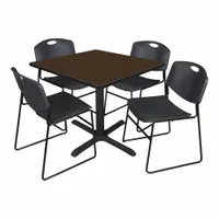 CAIN Cafe/Breakroom Table: Laminate, Walnut, 29 in Overall Ht - Max, 36 in Overall Wd, Square, Black (MPN TB3636NW44BK)