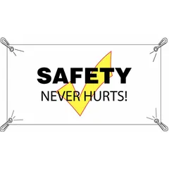 This vinyl banner is printed on one side with a nominal size of 36 inches by 60 inches. Suitable for indoor or outdoor use, it is commonly employed in industrial facilities to display general safety reminders and messages.