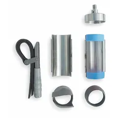 Stainless steel soil core sampler with a 2 1/2 in overall diameter and 5/8 in threaded connection. Includes a Universal Slip Wrench. Used for collecting undisturbed soil cores in agricultural, environmental, and geotechnical sampling.