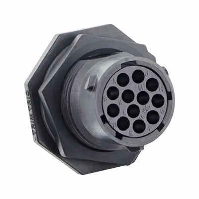 SOURIAU Electrical Connector: Trim Trio UTSX 14, Jam Nut Receptacle, 12 Contacts - Trim Trio UTSX Harsh Environment Circular Connectors