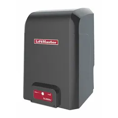 This slide-gate operator system is designed for dual-slide gates in commercial and industrial access control applications. It operates on 115V AC with battery backup and moves at 1 foot per second. The unit includes a retro-reflective photo eye for obstruction detection and comes in a black finish.
