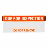 Orange/white rectangular matte vinyl cloth label for indoor use. Measures 1 1/2 in wide by 5/8 in high. Pack of 25. Used to mark equipment requiring periodic safety checks