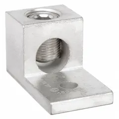 Mechanical panelboard lug for terminating one aluminum or copper conductor. Constructed of tin-plated aluminum for corrosion resistance. Accepts wire sizes from 4 AWG to 500 kcmil. Used in panelboards, switchgear, and power distribution equipment for secure electrical connections.
