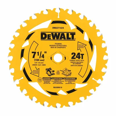 DEWALT Circular Saw Blade: 7 1/4 in Blade Dia., 24 Teeth, 0.08 in Cut Wd, 5/8 in Arbor Size - Wood-Cutting Blades