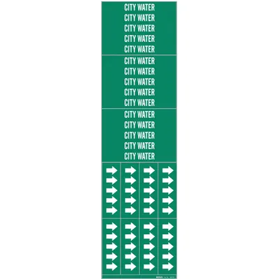 BRADY Pipe Marker: City Water, Green, White, Fits 3/4 in and Smaller Pipe O.D. - City Water Adhesive Pipe Markers