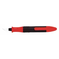 Disposable ceramic deburring tool with a straight edge blade for removing burrs and smoothing edges on metal, plastic, and composite parts. Features a pocket clip for convenient carry. Suitable for deburring in machining, fabrication, and assembly operations