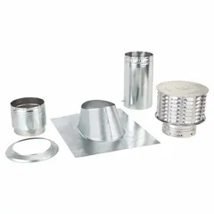 This 1-foot-long gas vent pipe kit is constructed with outer galvanized steel and an inner aluminum liner. It features a snap-lock connection and includes a cap. Designed for Category I gas appliances, it is used to safely exhaust combustion gases in residential and light commercial heating systems.