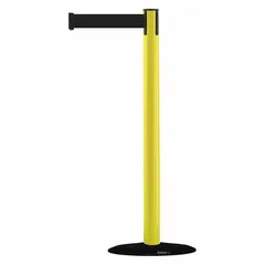 TENSABARRIER Barrier Post with Belt: Black, No Pattern, No Legend, 7 1/2 ft Belt Lg, Yellow (MPN 875-35-STD-NO-B9X-C). Key specifications — Base Material: Cast Iron; Belt Color: Black; Brand: TENSABARRIER; Post Material: Plastic; Post Color: Yellow; Message: No Legend.