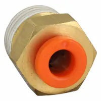 SMC Push-Fit Adapter Fitting: 5/32 in OD x 1/8 in Pipe Size, Push-to-Connect x MNPT, Brass, Brass (MPN KQ2H03-34AS)