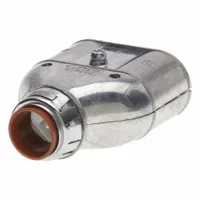 Die cast zinc duplex straight connector with snap-in style for securing two 3/8 in AC/MC cables into a 1/2 in trade size knockout. Insulated and silver-finished. ETL listed to UL-STD 514B and certified to CAN/CSA C22.2 No. 18.3. Suitable for electrical installations requiring cable termination in junction boxes