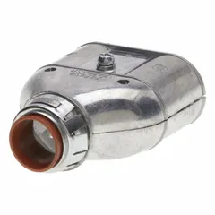 Die cast zinc duplex straight connector with snap-in style for securing two 3/8 in AC/MC cables into a 1/2 in trade size knockout. Insulated and silver-finished. ETL listed to UL-STD 514B and certified to CAN/CSA C22.2 No. 18.3. Suitable for electrical installations requiring cable termination in junction boxes.