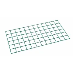 Steel wire grid panel with green epoxy coating. Measures 36 x 18 inches with 250 lb capacity. Mounts to walls for organizing tools, parts, and supplies in workshops, warehouses, and maintenance areas.