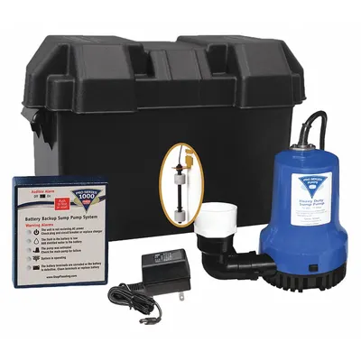 PRO SERIES PUMPS Battery Backup Sump Pump: 12V DC, 1/4 hp, Dual Micro-Reed Float - Battery-Powered Backup Sump Pumps