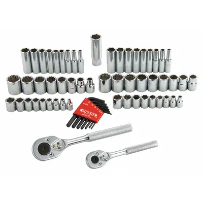 PROTO Socket Wrench Set: 1/4 in, 3/8 in Drive, 63 Piece, 12-Point/6-Point - SAE & Metric Socket Sets with Drive Tools