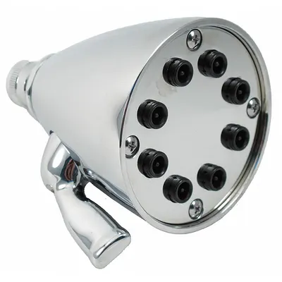 TRIDENT Fixed Showerhead: Polished Chrome Finish, 3 1/2 in Fixed Showerhead Wd - Single-Pattern Fixed Showerheads