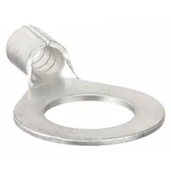 Non-insulated ring terminal from the PAT81KFT series, rated 600 V, for 8 AWG wire and 3/8 in stud. Features brazed barrel and seam construction. Suitable for terminating conductors in power distribution, control panels, and machinery wiring.