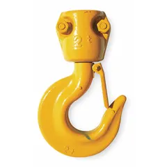 This bottom hook assembly is a replacement component for HARRINGTON SNER series electric chain hoists. It includes a safety latch and is rated for a compatible load capacity of 4,000 lb. Used in industrial material handling for lifting and positioning loads.