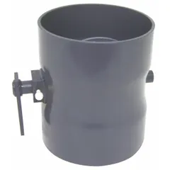 This PVC butterfly damper is designed to regulate or isolate airflow in duct systems. It fits 16 in duct diameter, has a 17 in overall length, and a 16 in outlet diameter. The PVC construction provides corrosion resistance, making it suitable for industrial ventilation, fume extraction, and exhaust applications.