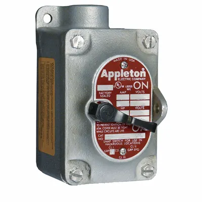 APPLETON ELECTRIC Tumbler Switch: 1 Gang, 2-Pole, 20 A, 277 V AC, Dead-End Hub - One-Gang Front Lever Tumbler Switches
