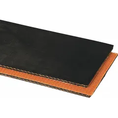 This heavy-duty multi-ply conveyor belt is 72 inches wide and 1/8 inch thick, supplied in black. It is cut to length with a 15-foot minimum and designed for use with Staple-Style Alligator Lacing. Typical applications include transporting bulk materials in mining, aggregate processing, and other heavy material handling operations.