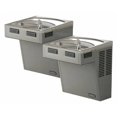 ELKAY Bi-Level Drinking Fountain: On-Wall, 27 in Ht, Front Pushbar/Side Pushbar - On-Wall Two-Level Drinking Fountains