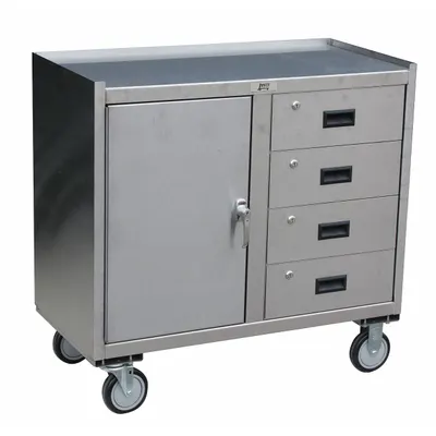 JAMCO Mobile Cabinet Workbench: 37 in x 21 in, Stainless Steel - Mobile Cabinet Benches with Drawers & Shelves