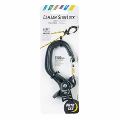 This carabiner-lock ratchet tightens and secures rope tie-downs without knots. Compatible with 3 mm to 9 mm diameter rope. Constructed from cast aluminum with a black finish. Suitable for load securing in transport, outdoor, and industrial applications.