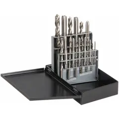 This 18-piece set includes straight-flute taps and drill bits ranging from 5/16" to 27/64". Designed for drilling and threading holes in metal, plastic, and wood, it is suitable for maintenance, repair, and production work in industrial facilities.