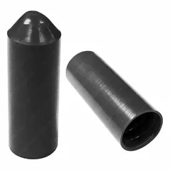 ELECTRIDUCT heat shrink end caps with a 3:1 shrink ratio, reducing from 1.56 in inner diameter before shrinking to 0.59 in after shrinking. Rated for continuous operation from -55°C to 110°C. Suitable for sealing and insulating cable ends, conduit terminations, and wire bundles in electrical systems. Supplied in a 10-pack.