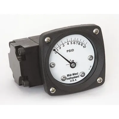 MIDWEST INSTRUMENT Differential Pressure Gauge: Back, 1/4 in NPT Female, ±3-2-3% Gauge Accuracy - Medium & High Operating Pressure Differential Gauges