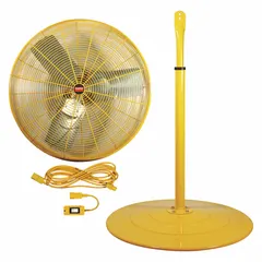 This Dayton industrial pedestal fan features a 30-inch blade diameter and a 1/2 hp motor, delivering two-speed airflow for spot cooling and air circulation in factories, warehouses, and workshops. Operating on 115V AC single-phase power, the non-oscillating design provides fixed-position ventilation in hot industrial environments.