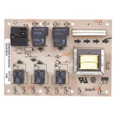 OEM replacement relay board for Electrolux ovens. Controls power distribution to heating elements and safety circuits, ensuring proper oven operation. Direct replacement part for maintaining electrical control functions.
