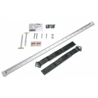 Steel bracket for item-to-floor bracing of large equipment. Includes two white strut end caps. Used to secure cabinets or machinery to the floor, preventing movement during seismic events or accidental impact