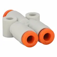 SMC Push-Fit Wye Fitting: 1/8 in OD x 1/8 in OD x 1/8 in OD Size, Polybutylene Terephthalate, White (MPN KQ2U01-00A)