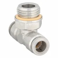 AIGNEP USA Push-Fit Tee Fitting: 10 mm OD x 10 mm OD x 1/2 in Pipe Size, Stainless Steel, Silver (MPN 60215-10-1/2)