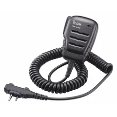 The ICOM HM240 is a speaker microphone compatible with ICOM A16 series two-way radios. It features a push-to-talk button and a 2-pin screw attach connector, with a 20-inch cord. The microphone is waterproof with an IPX7 rating and is finished in black. Suitable for use in demanding environments where reliable communication is required.