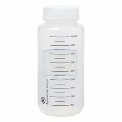 Polypropylene Wide Mouth Round Lab Bottle, 500 mL, Colorless, Graduated, Closure Included