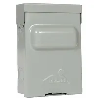 Fusible disconnect switch rated 60 A, single phase, 240V AC. Constructed with galvanized steel. Used to isolate power to equipment such as air conditioning units during maintenance or emergency shutdown