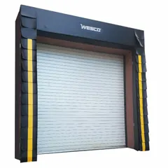 This dock seal is designed to seal the gap between a loading dock and a truck trailer, helping to prevent weather, dust, and pests from entering the facility. It features an 8 ft by 8 ft opening, a 20 in projection depth, a wood frame, and a Nylon Reinforced Vinyl cover with a 96 in High Yellow Guide Strip and wear pleats.