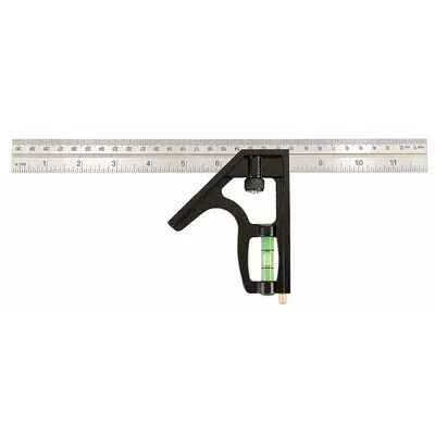 JOHNSON LEVEL Combination Square: Inch/Metric, Stainless Steel, 4 3/4 in, 12 in x 0.85 in - Combination Squares