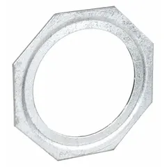 This steel reducing washer adapts a 3-inch conduit opening to a 1-1/4-inch size. It is used as an accessory for fittings in electrical installations to transition between conduit sizes within junction boxes or enclosures. Silver finish.