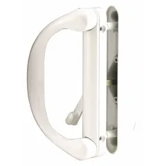 This recessed handle for sliding doors measures 6 3/4 inches in height and 1 1/2 inches in width. It is used to secure sliding doors in residential and light commercial settings, providing a flush, low-profile appearance.