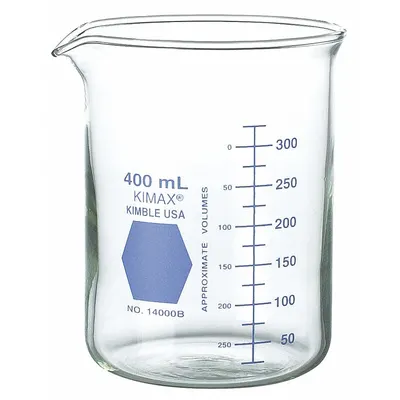 KIMBLE Colorware Beaker: 400 mL, 13.53 fl oz, A, Low Form, Type I, Blue - Color Coded Low Form Glass Beakers