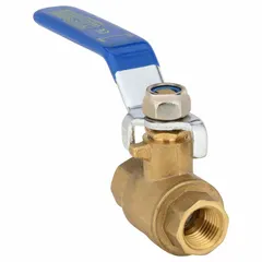 This brass ball valve features a straight configuration with 1/4 inch FNPT x FNPT connections and a full port ball port. The lever handle enables manual two-way on/off control. Commonly used in plumbing and industrial piping systems for water, air, and oil lines.