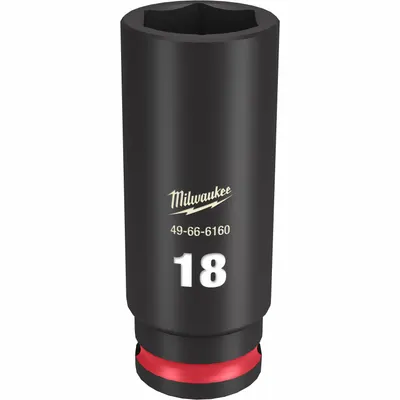 MILWAUKEE Deep Impact Socket: 3/8 in Drive Size, Metric, 18 mm Socket Size, 6-Point - 3/8" Drive Impact Sockets