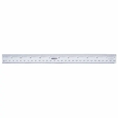 INSIZE Rigid Rule: 7113-300A, 12 in / 300 mm, 0.09 in Thick, Chrome, Black, Rigid - Stainless Steel Rulers